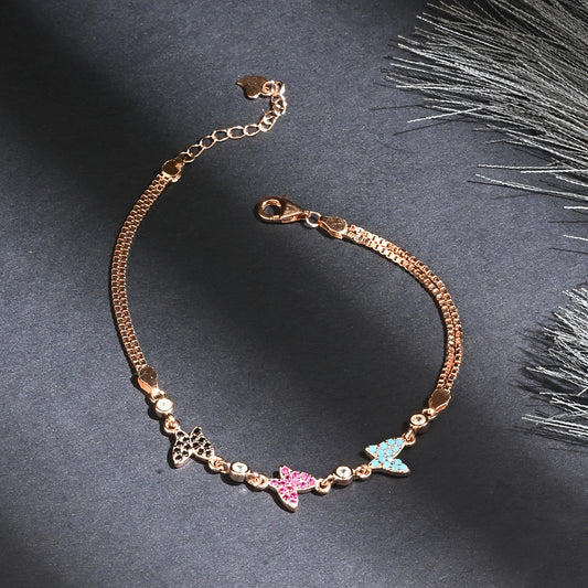 Puremoon Minimalist 925 Silver Butterfly Bracelet for Women – Three Butterfly Motif
