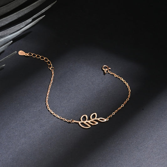 Puremoon Minimalist 925 Silver Leaf Bracelet for Women – Dainty Nature-Inspired Design