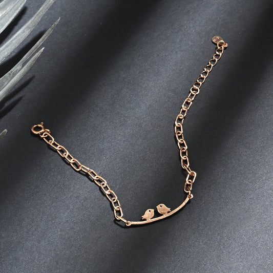 Puremoon Minimalist 925 Silver Bird Bracelet for Women – Two Birds Motif