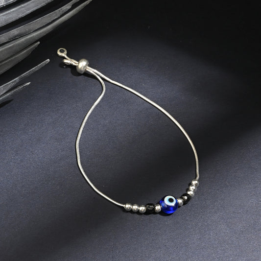 Puremoon 925 Sterling Silver Evil Eye Bracelet with Black Beads for Women