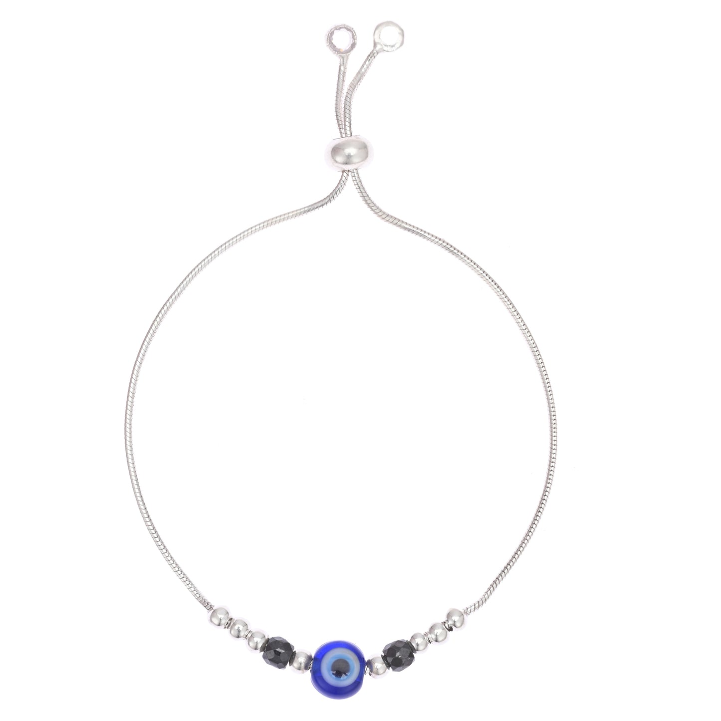 Puremoon 925 Sterling Silver Evil Eye Bracelet with Black Beads for Women