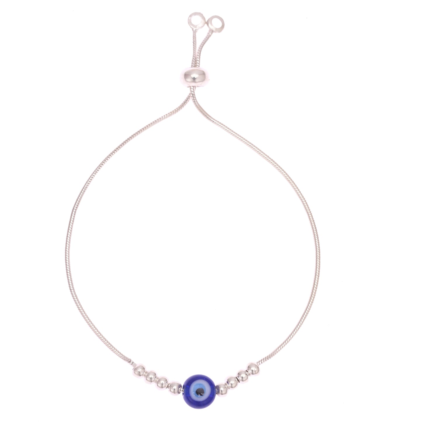 Puremoon 925 Sterling Silver Evil Eye Bracelet with Silver Beads for Women