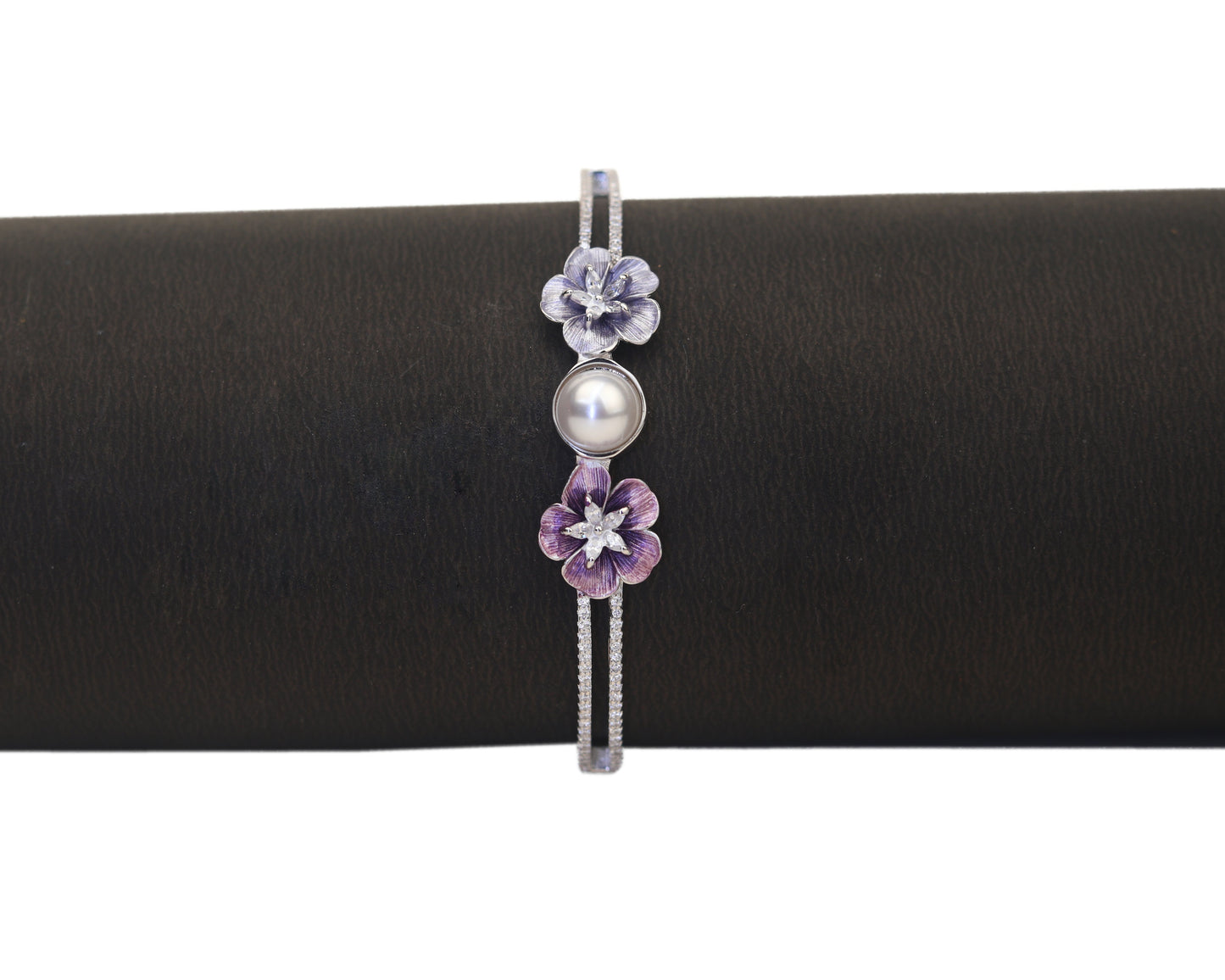 silver studded bracelet lavender bloom pearl artisan detail