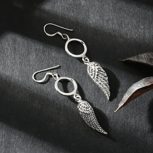 Puremoon Oxidized Silver Wing Shape Earrings for Women