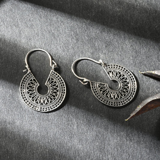 Puremoon Oxidized Silver Loop Earrings for Women