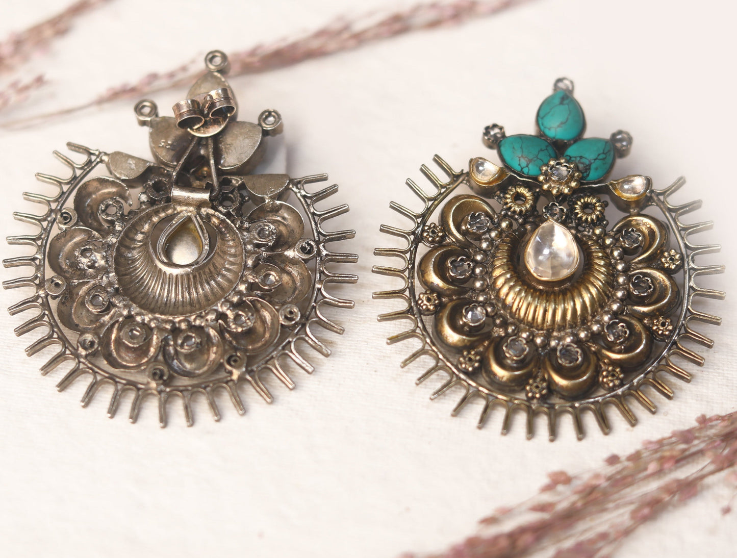 sterling silver oxidized earrings tribal Chandbali design
