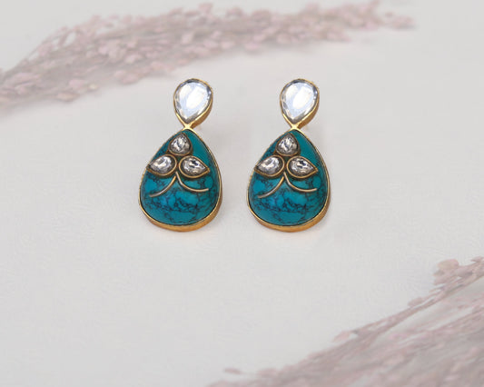earrings sterling silver 925 turquoise Kundan setting detail