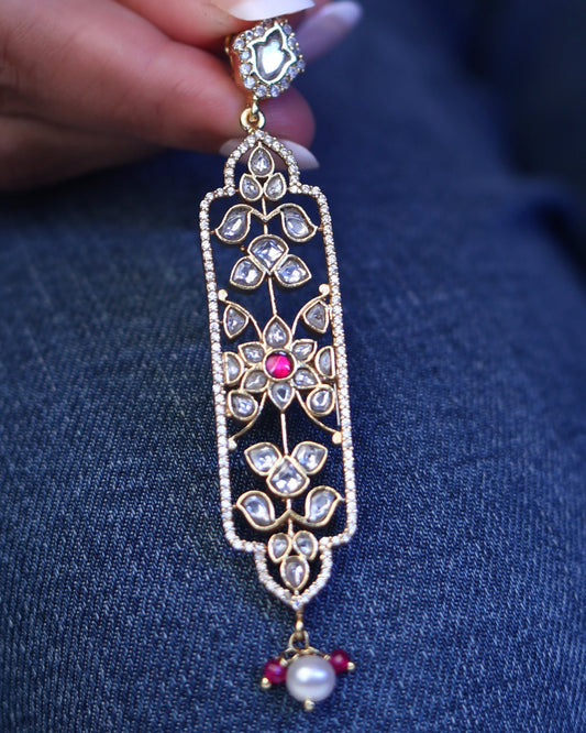 sterling silver pendant earrings designer Polki long drop