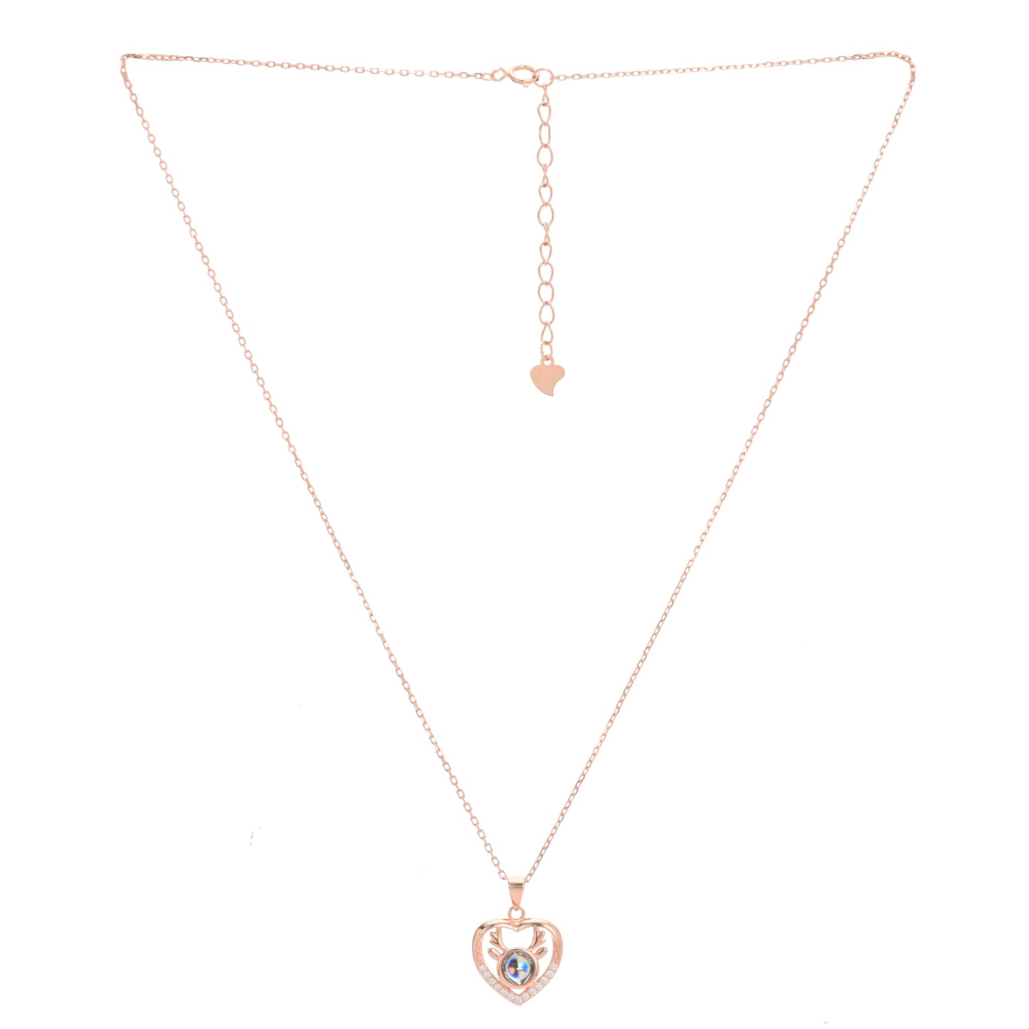 Puremoon 925 Silver Deer Heart Pendant with Chain for Women (Elegant Nature Design)