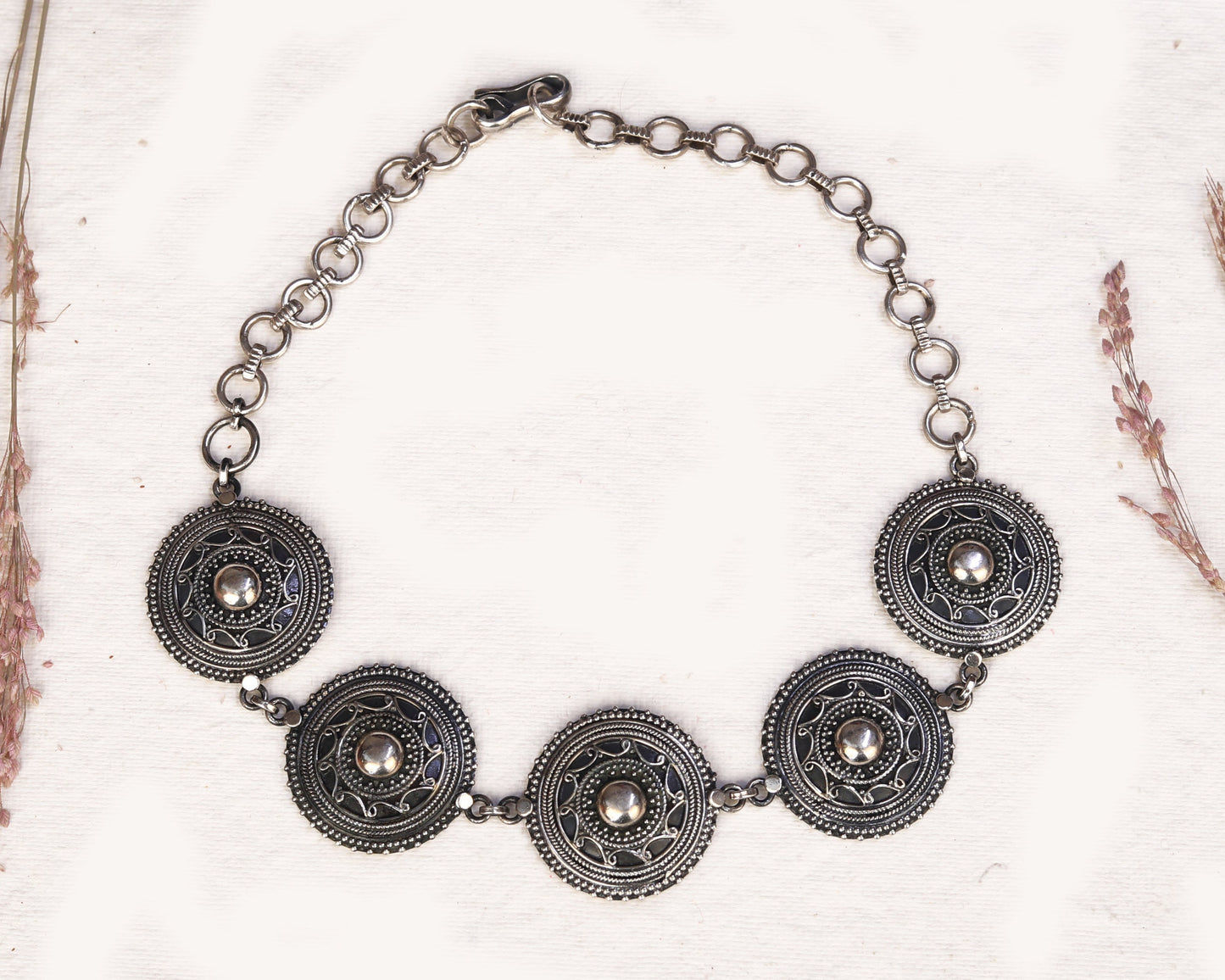 antique silver pendant necklace coinwork heritage detail