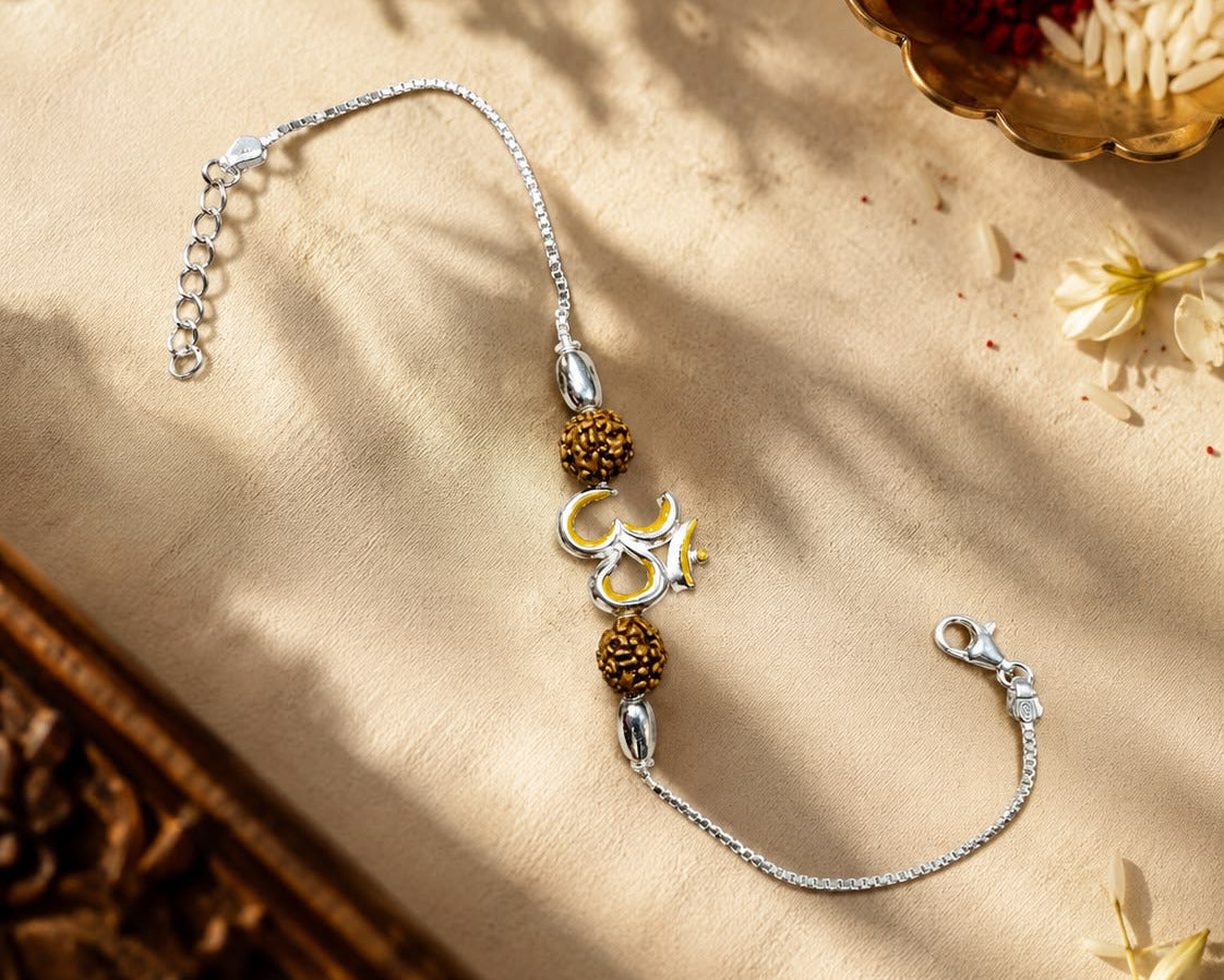 om 925 sterling silver rakhi bracelet for brother