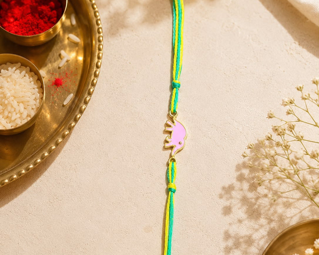 pink elephant 925 sterling silver kids rakhi