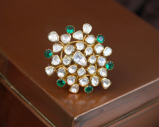 sterling 925 ring royal Kundan emerald artisan worn on finger