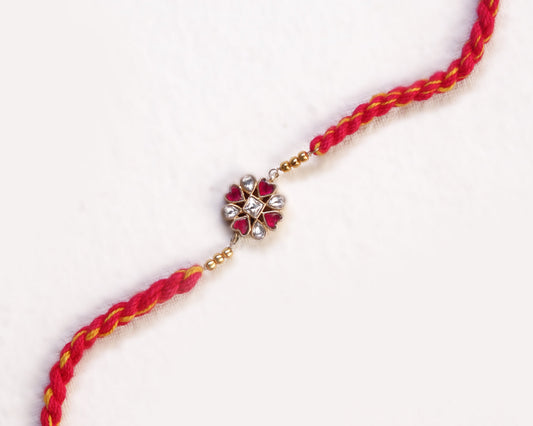 chandi rakhi bracelet emerald ruby lotus stone detail