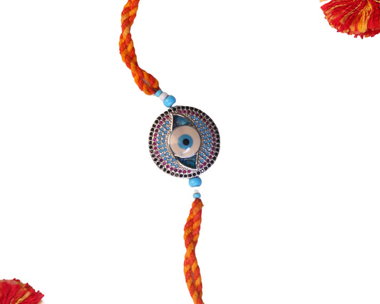 chandi rakhi bracelet evil eye Nazar stone studded detail