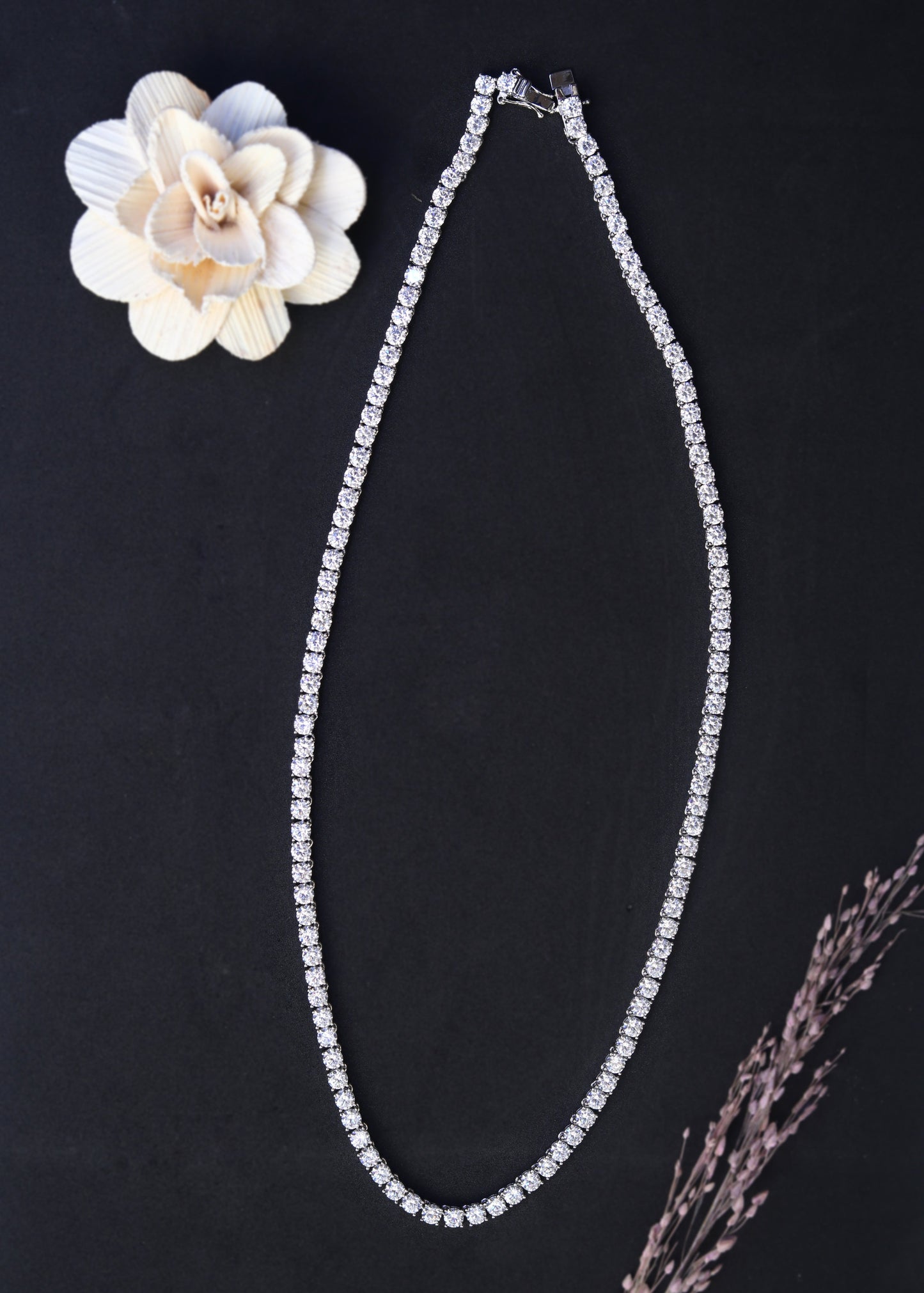elegant sterling silver necklace starlight crystal CZ row detail