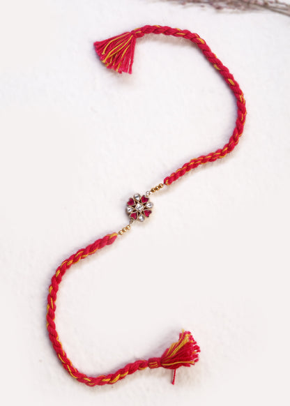 silver rakhi bracelet design ruby bloom Kundan flower