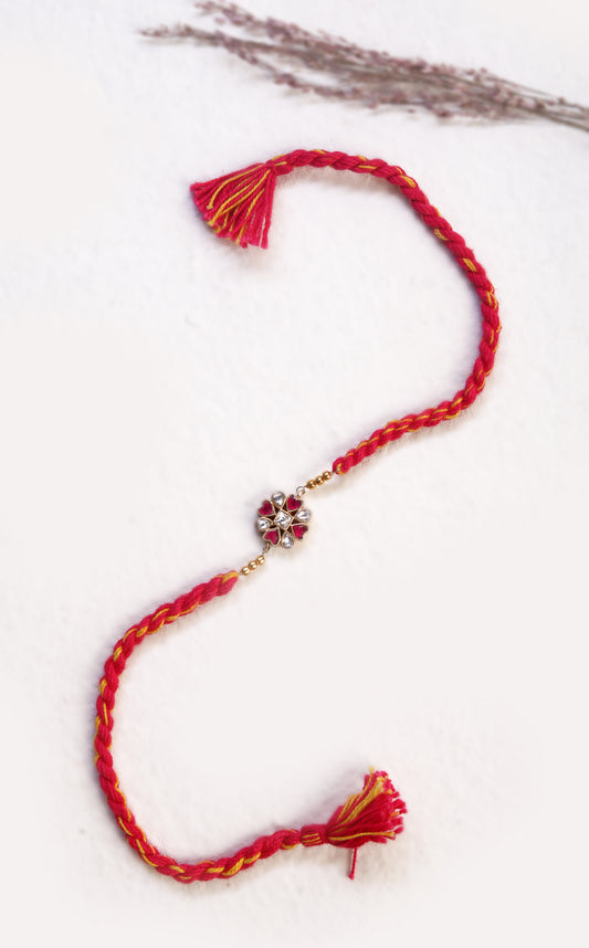 silver rakhi bracelet design ruby bloom Kundan flower