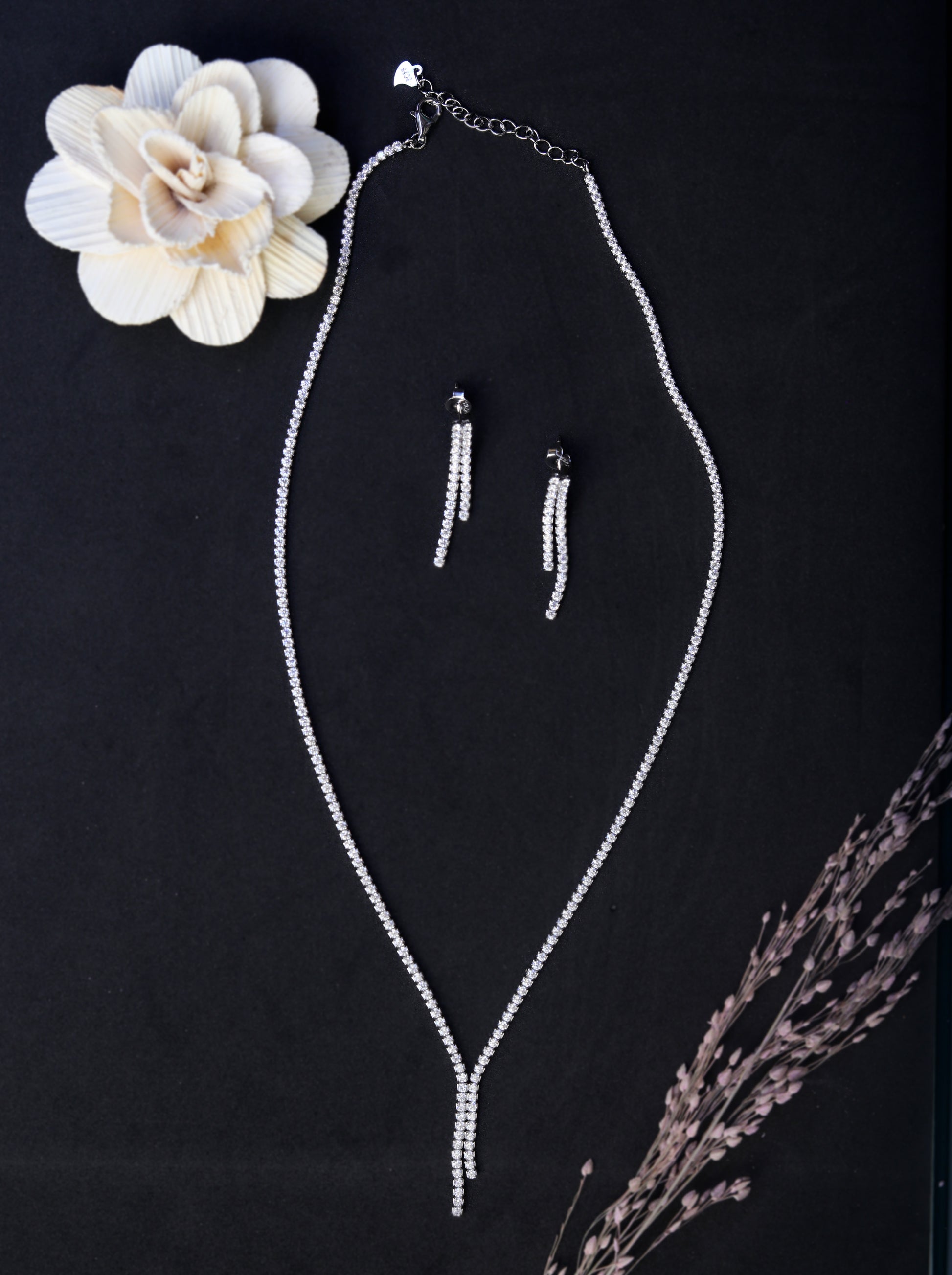 pendant sterling silver necklace Celeste crystal Y-drop tennis