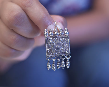 925 silver Mayura jhumki earrings flat lay