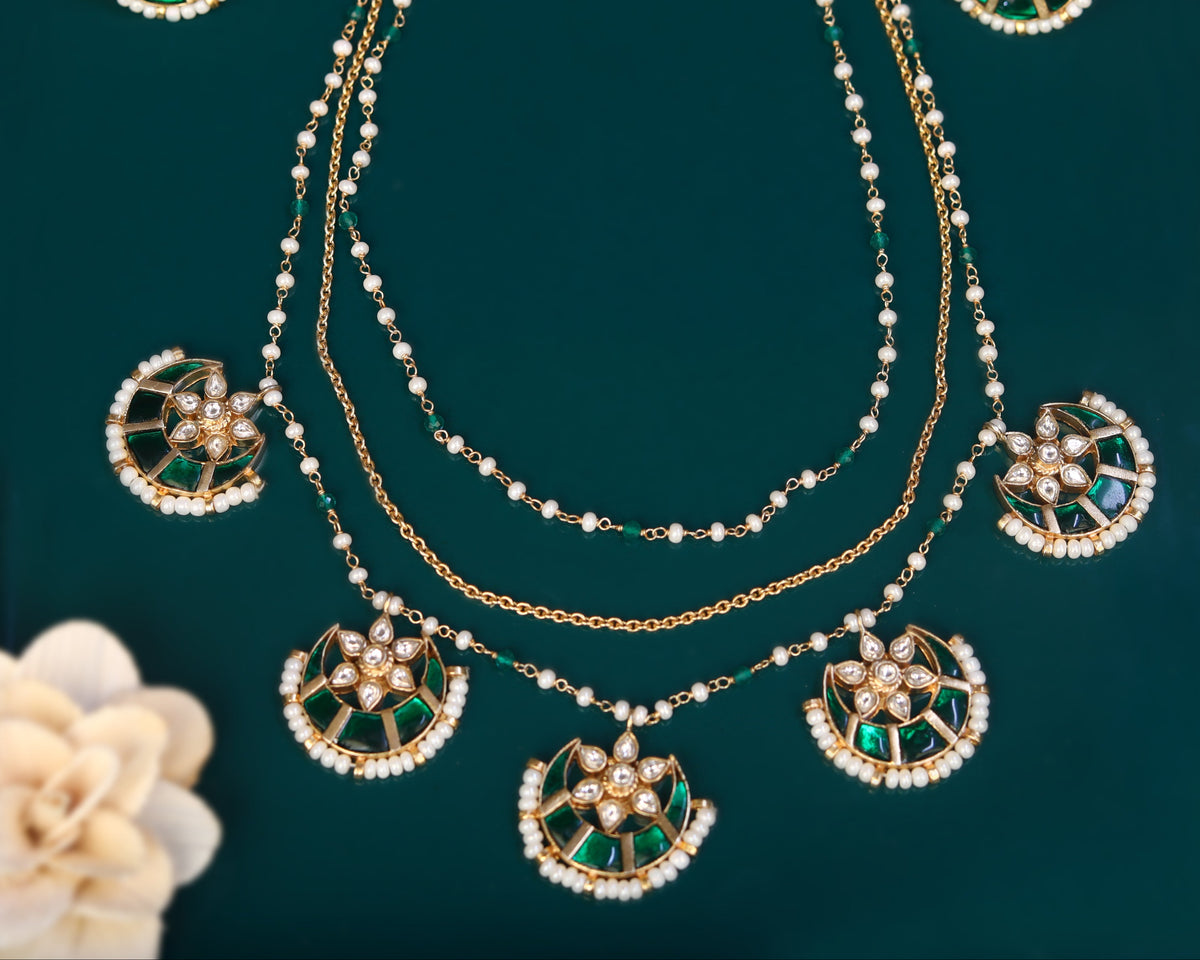 925 silver green meenakari traditional necklace flat lay