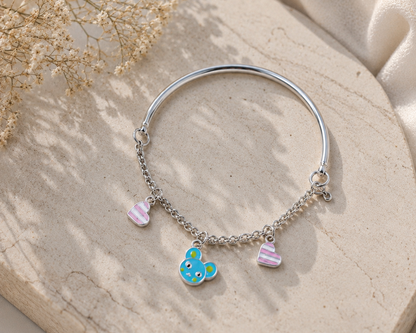 925 silver heart and teddy charm kids bracelet