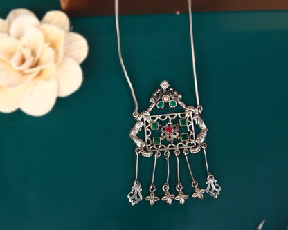 925 silver multicolor meenakari necklace flat lay