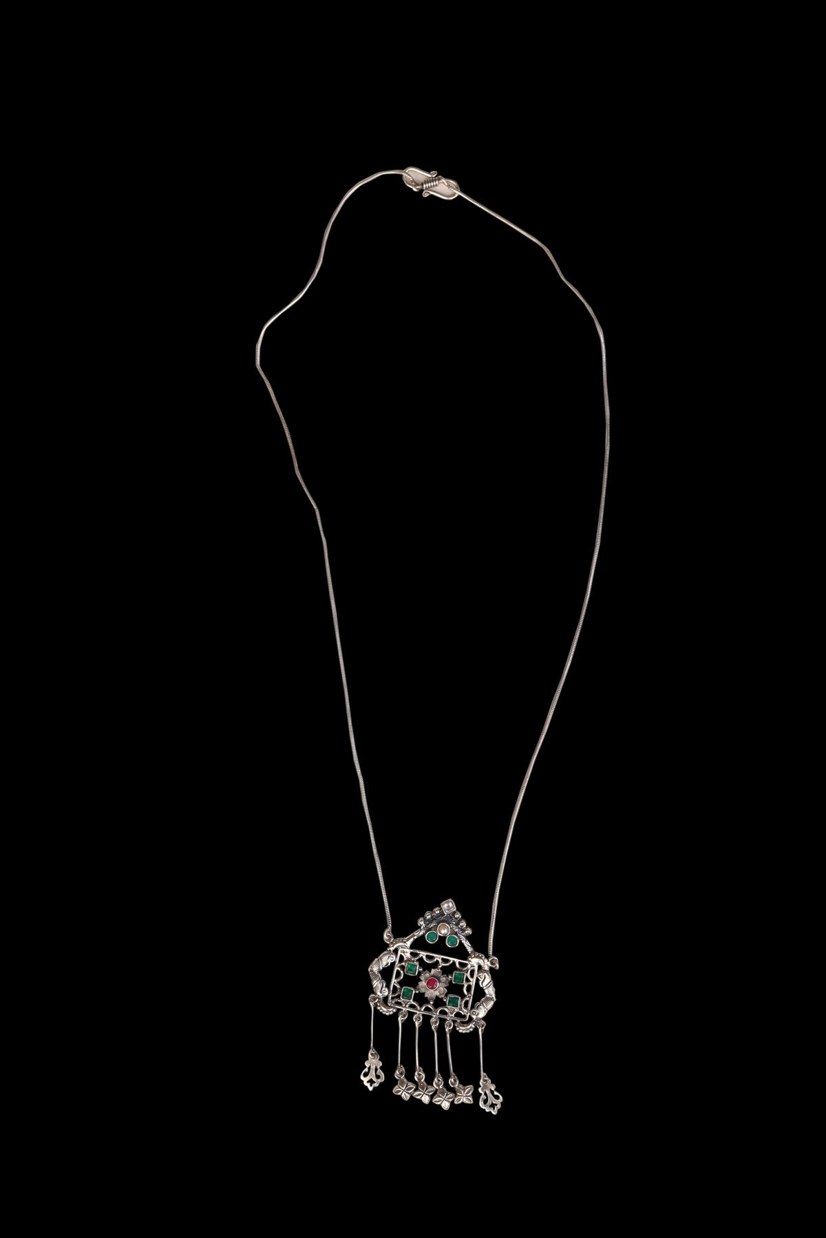 Close-up of multicolor meenakari enamel necklace detail