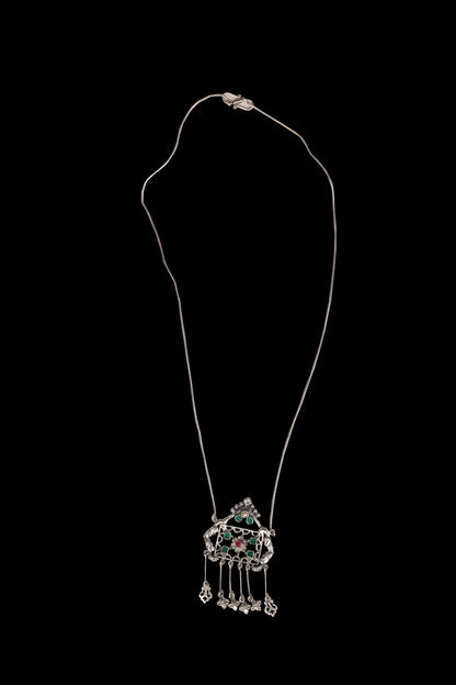 Close-up of multicolor meenakari enamel necklace detail