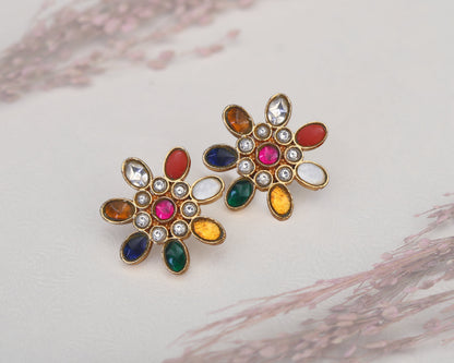 Close-up of rose floral stud earring design detail