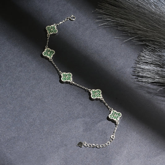 Puremoon 925 Silver Minimal Flower Bracelet for Women (Delicate Floral Design)