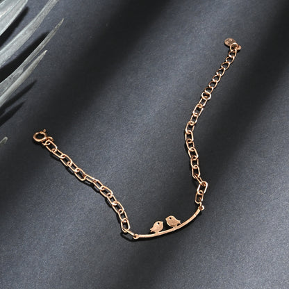 Puremoon Minimalist 925 Silver Bird Bracelet for Women – Two Birds Motif