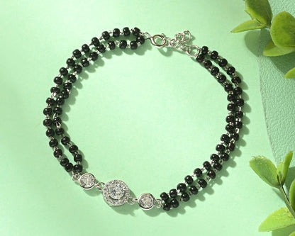 Puremoon 925 Sterling Silver Mangalsutra Bracelet for Women – Black Bead Design