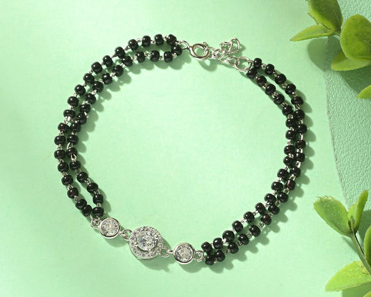 Puremoon 925 Sterling Silver Mangalsutra Bracelet for Women – Black Bead Design