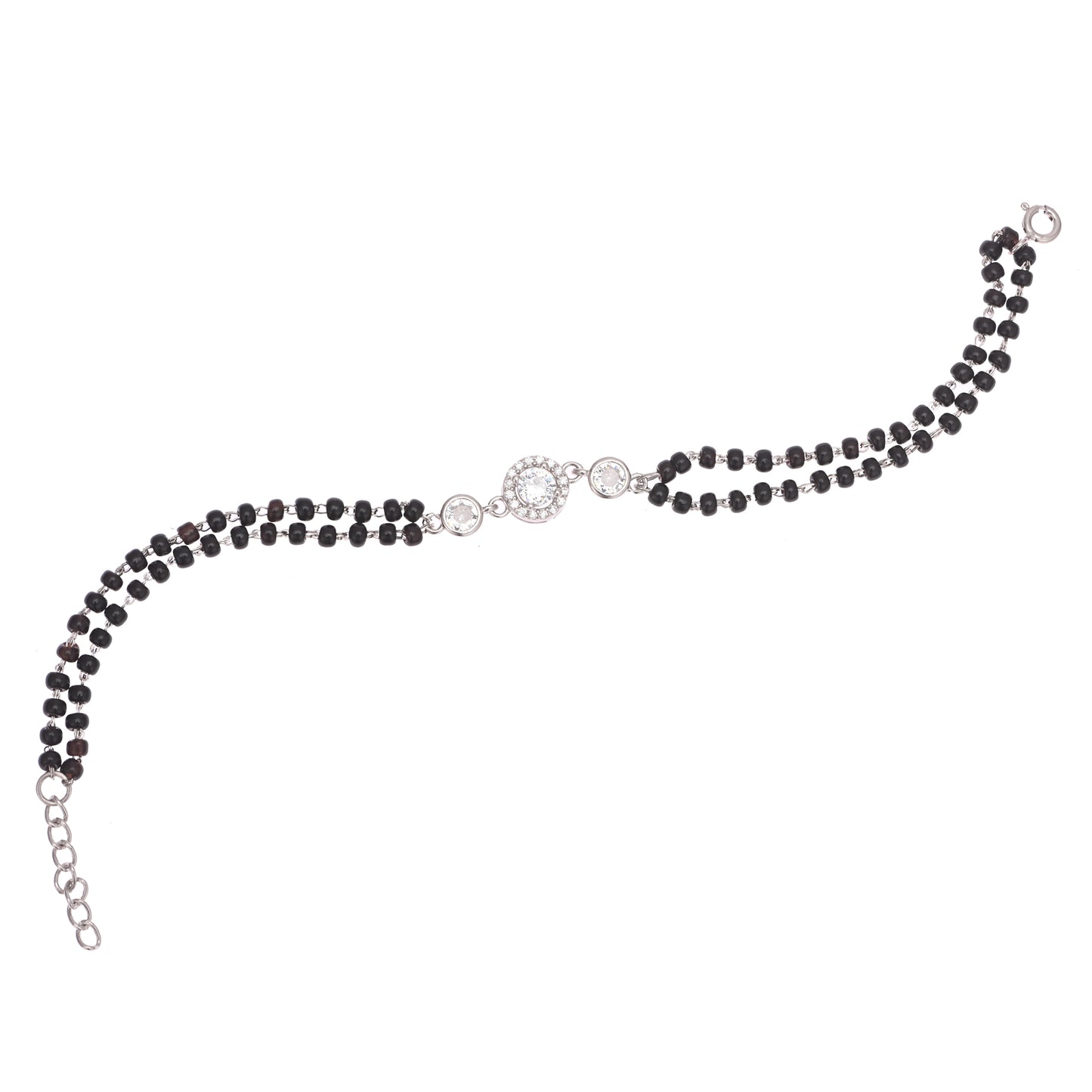 Puremoon 925 Sterling Silver Mangalsutra Bracelet for Women – Black Bead Design