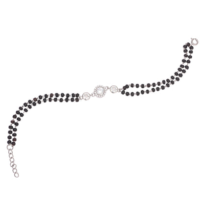 Puremoon 925 Sterling Silver Mangalsutra Bracelet for Women – Black Bead Design