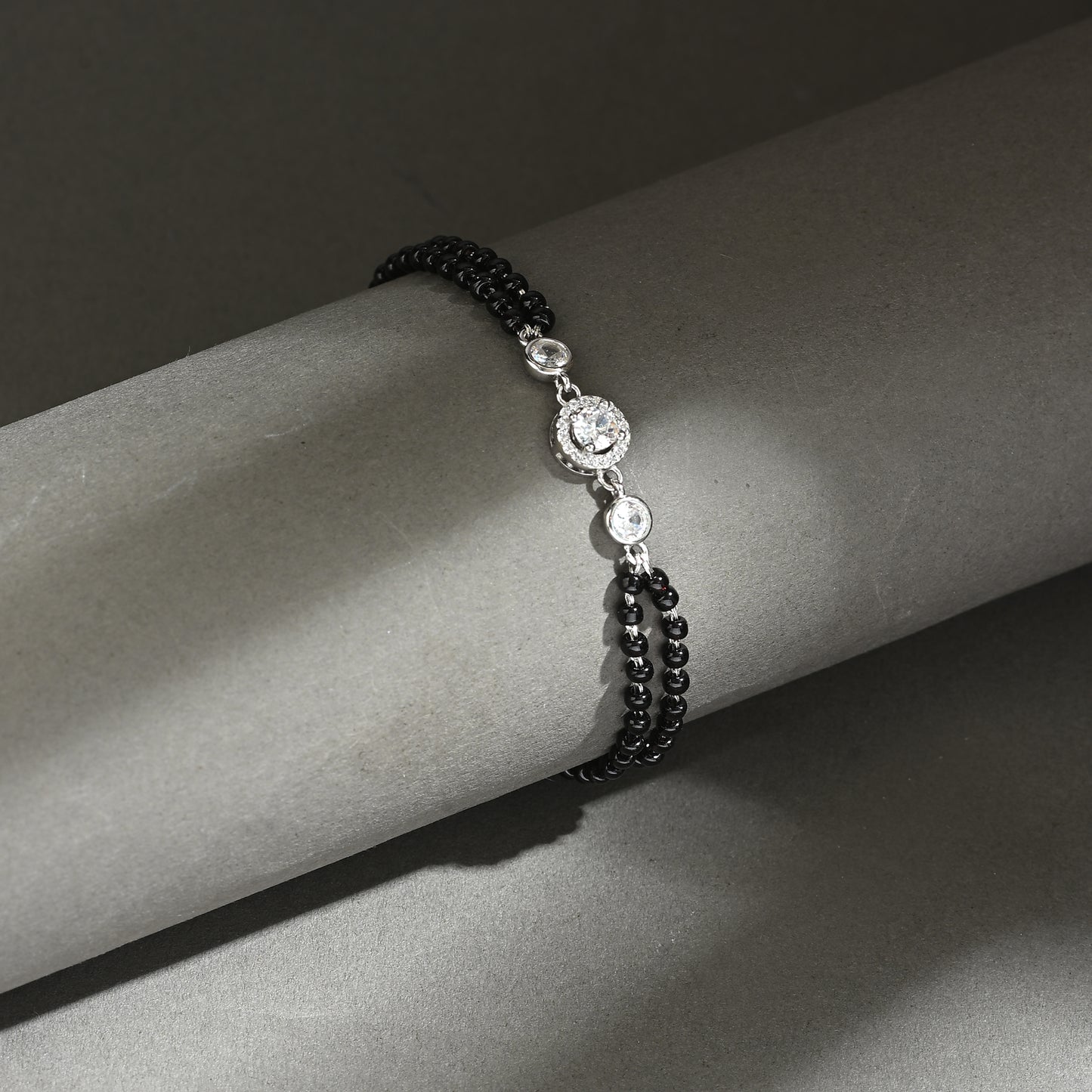 Puremoon 925 Sterling Silver Mangalsutra Bracelet for Women – Black Bead Design