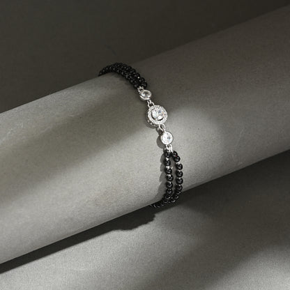Puremoon 925 Sterling Silver Mangalsutra Bracelet for Women – Black Bead Design