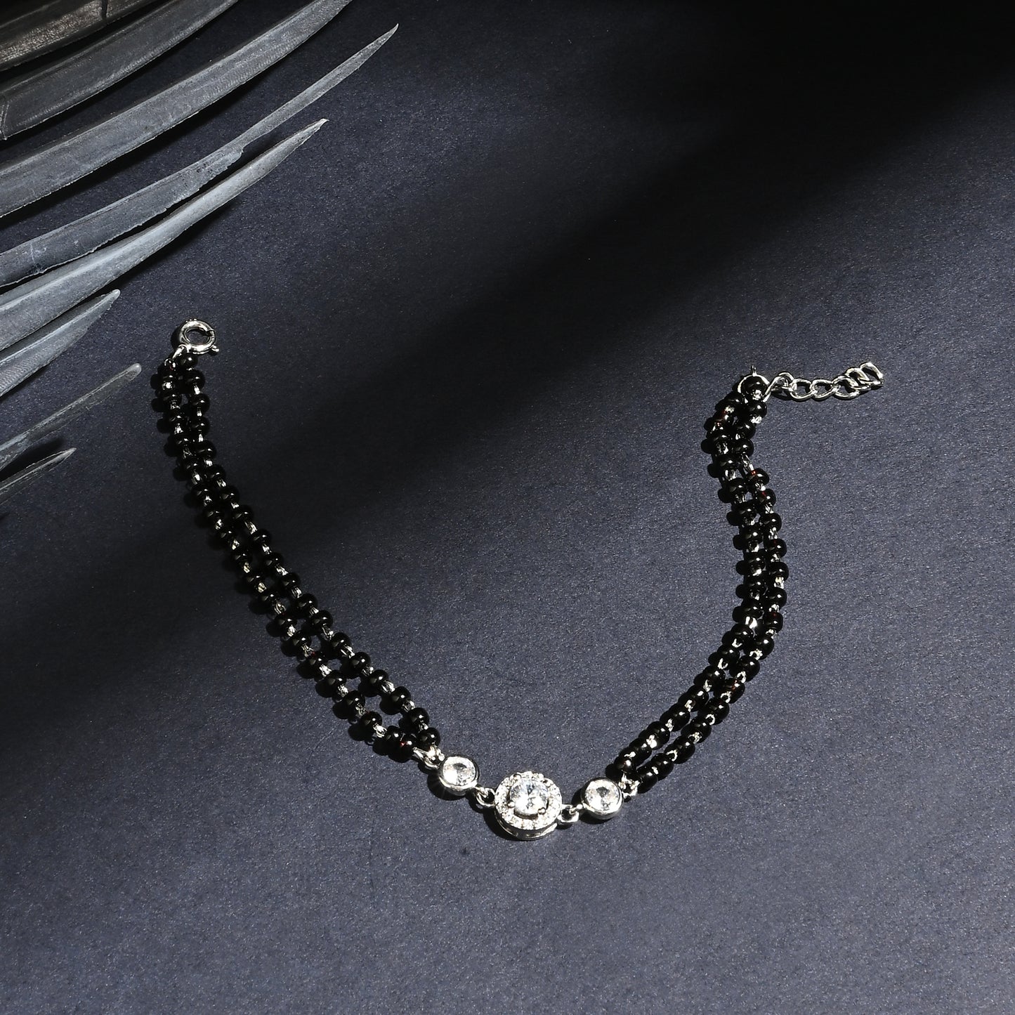 Puremoon 925 Sterling Silver Mangalsutra Bracelet for Women – Black Bead Design