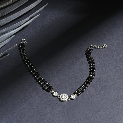 Puremoon 925 Sterling Silver Mangalsutra Bracelet for Women – Black Bead Design