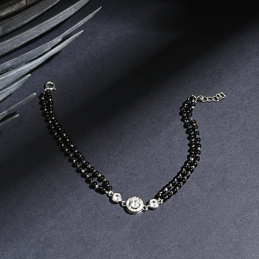 Puremoon 925 Sterling Silver Mangalsutra Bracelet for Women – Black Bead Design