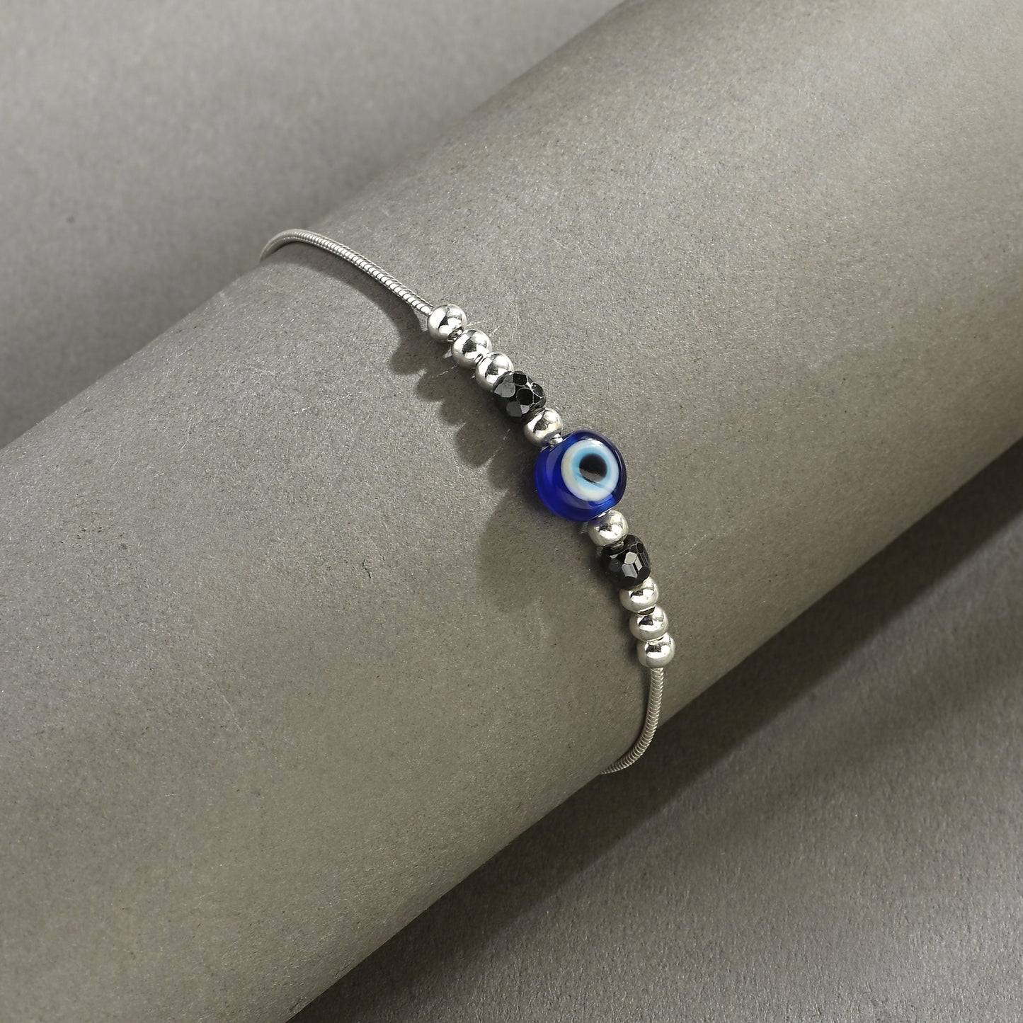 Puremoon 925 Sterling Silver Evil Eye Bracelet with Black Beads for Women