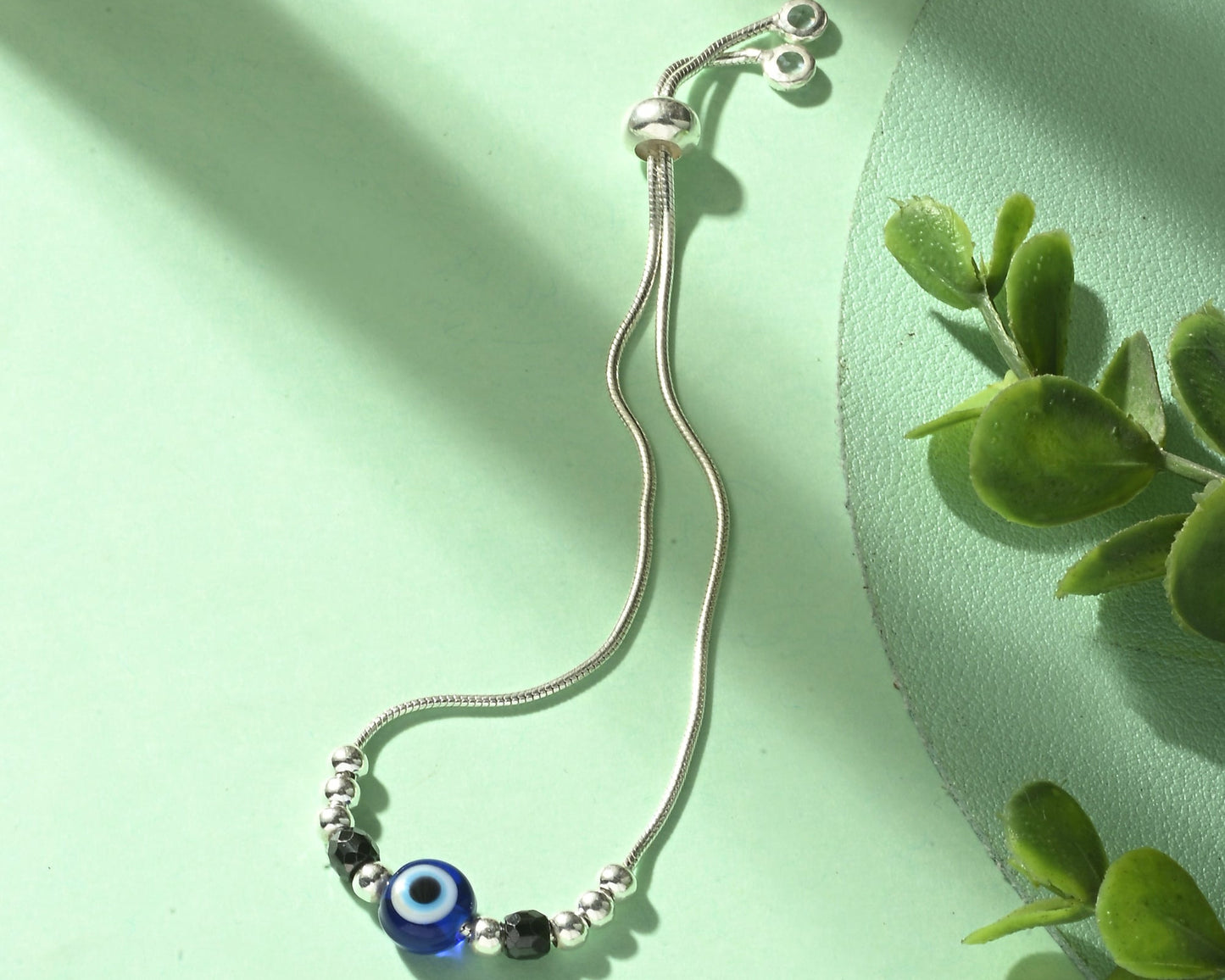 Puremoon 925 Sterling Silver Evil Eye Bracelet with Black Beads for Women