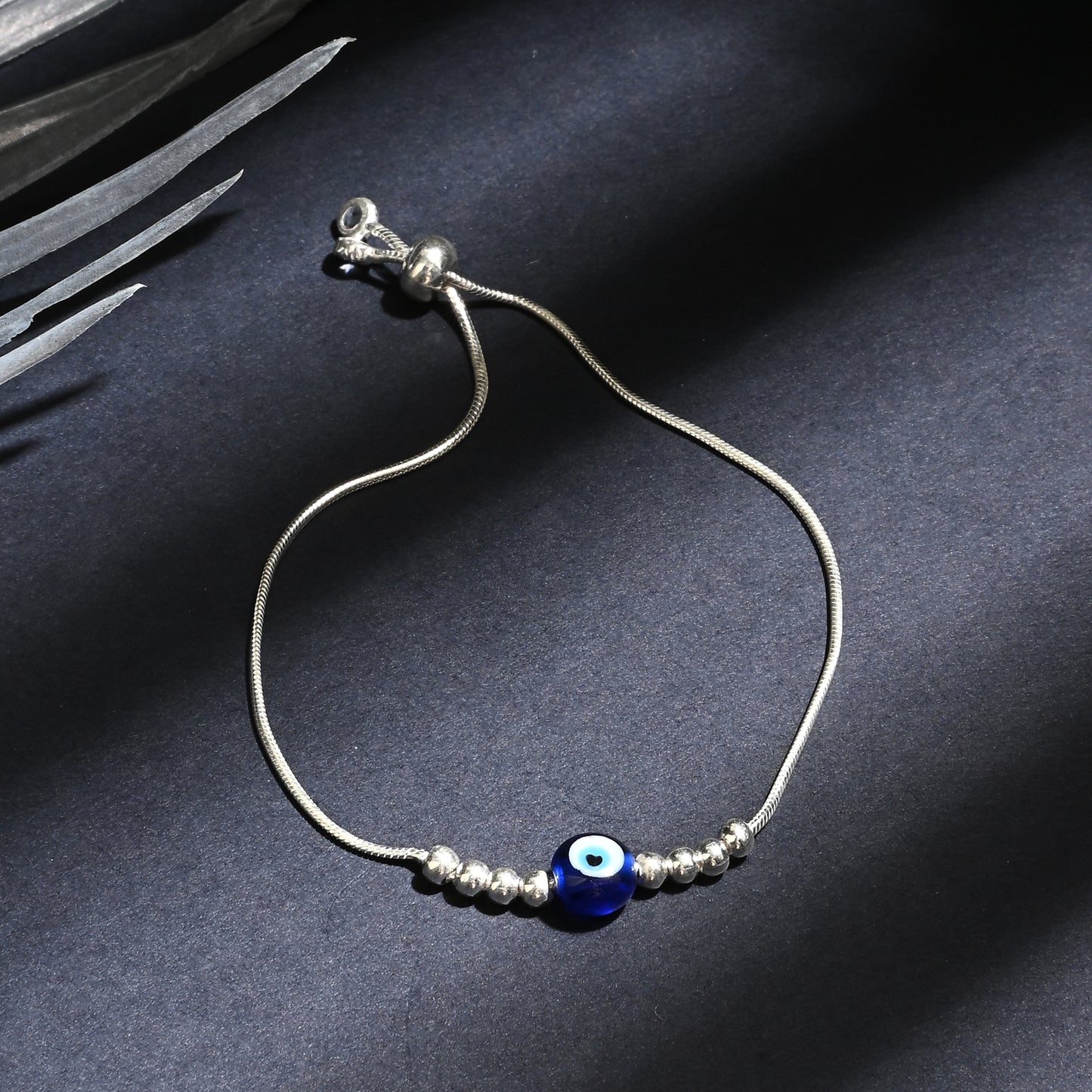 Puremoon 925 Sterling Silver Evil Eye Bracelet with Silver Beads for Women