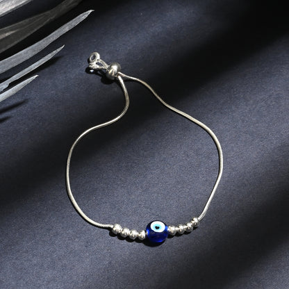 Puremoon 925 Sterling Silver Evil Eye Bracelet with Silver Beads for Women