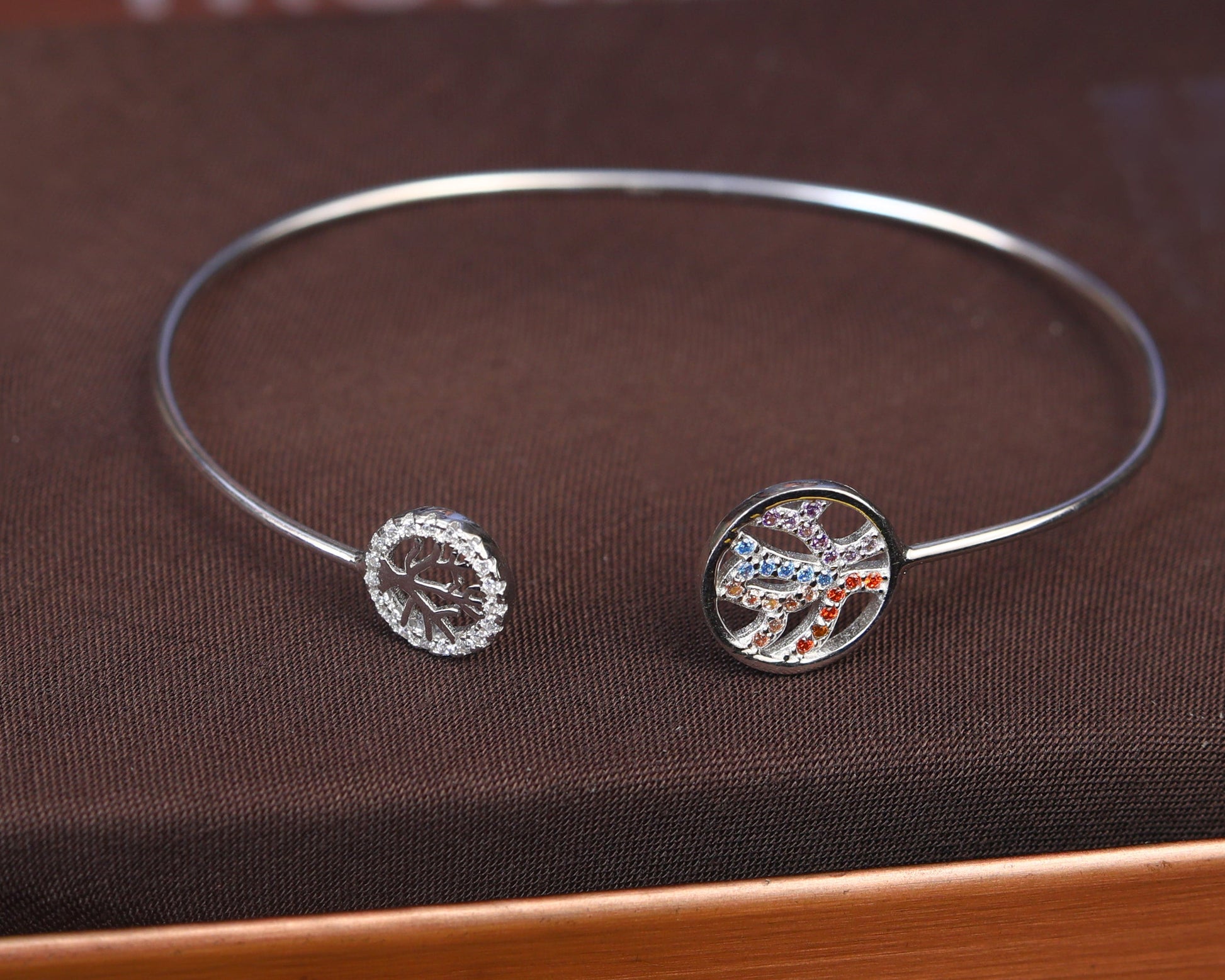 sterling silver bracelets with stones rainbow leaf open cuff
