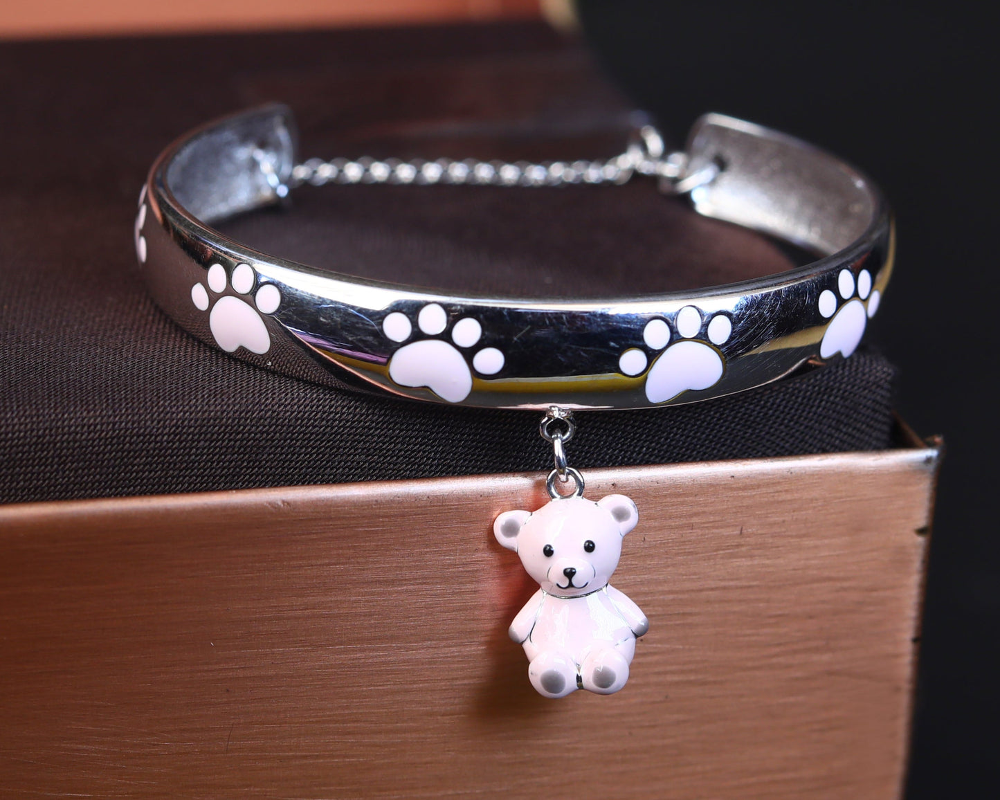 handmade charm bracelets kids paw print teddy silver bangle