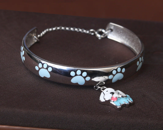 silver studded bracelet kids paw print motif 925 detail