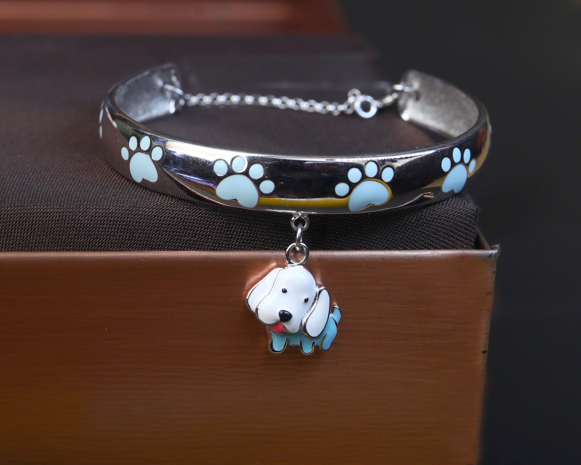 handmade charm bracelets kids paw print teddy silver bangle