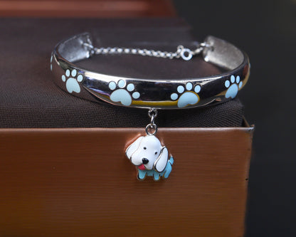 handmade charm bracelets kids paw print teddy silver bangle
